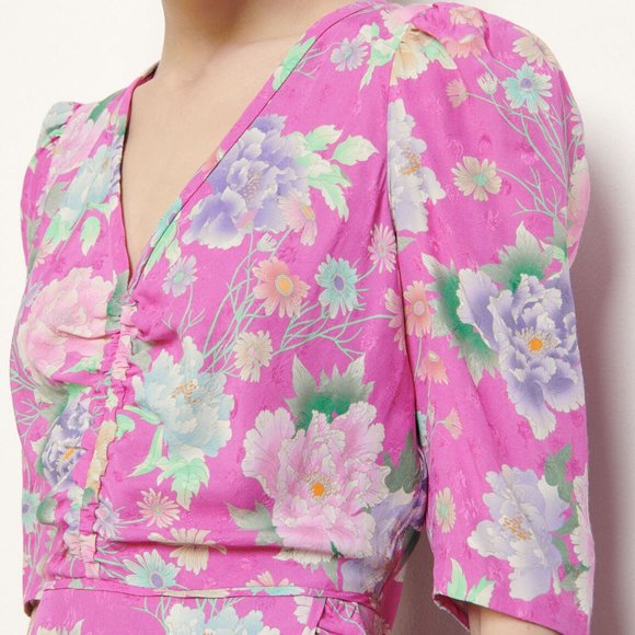 🟥 HOLIDAY SPECIAL 🟥  Sandro Pink Floral Ruffled Maxi Dress - Picture 4 of 4